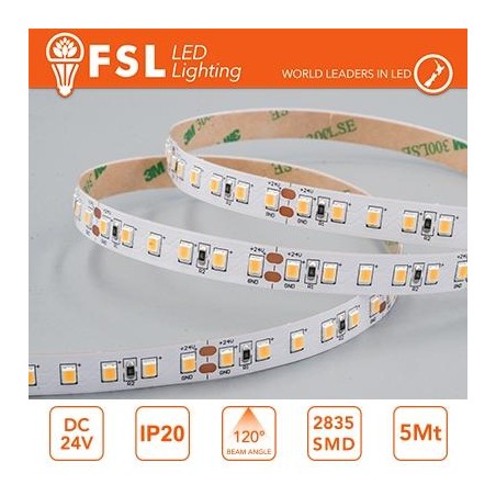 Striscia LED 5m IP20 2835 24V - 20W/m 240led/m 3000K