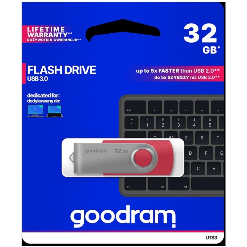 Pendrive GoodRAM 32GB UTS3 RED USB 3.0 - retail blister