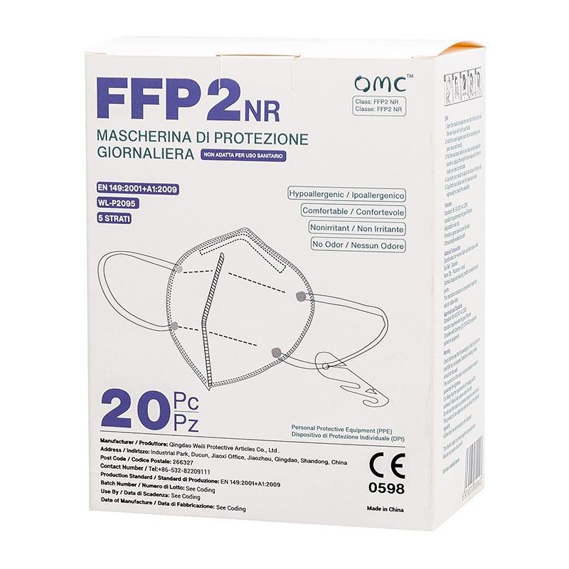 Mascherina protettiva monouso FFP2 -BIANCA - conf. da 20PZ
