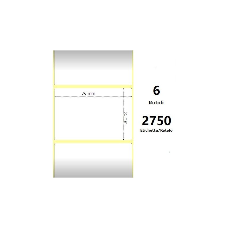 White 76x51mm, 2750 Et/Rotolo Z-2000D 3x2x3 Core, 6 Rolls