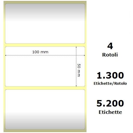 White 100x50mm,1300 Et/Rotolo Z-2000D,3.9x2x1 Core, 4 Rolls