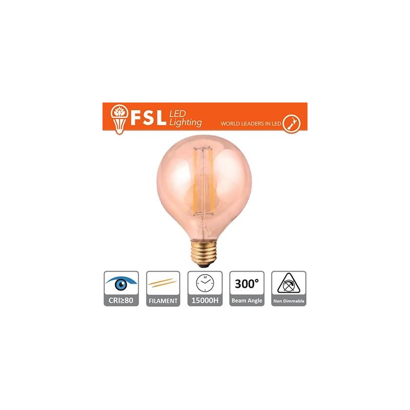 Lampada Globo Filamento Ambra Ø9,5cm - 6W 2200K E27 650LM