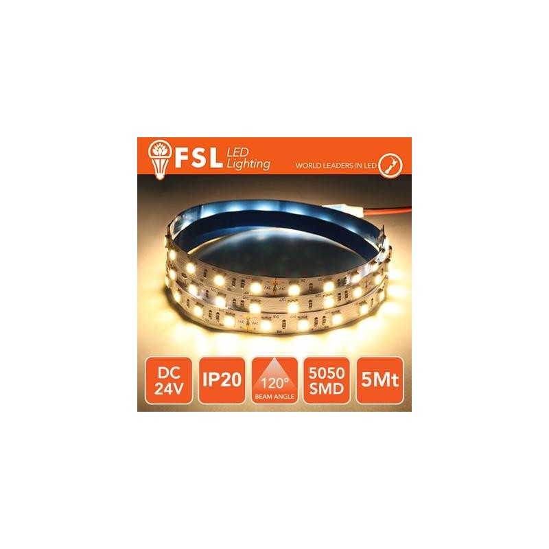 Striscia LED 5050 - 5Metri 12W 1100Lm 3000K 24V IP20 60led
