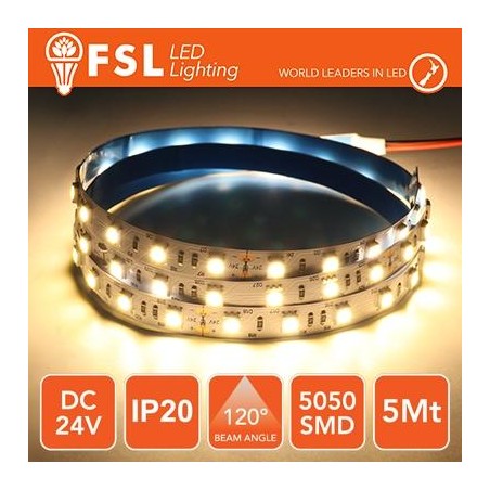 Striscia LED 5050 - 5Metri 12W 1100Lm 3000K 24V IP20 60led