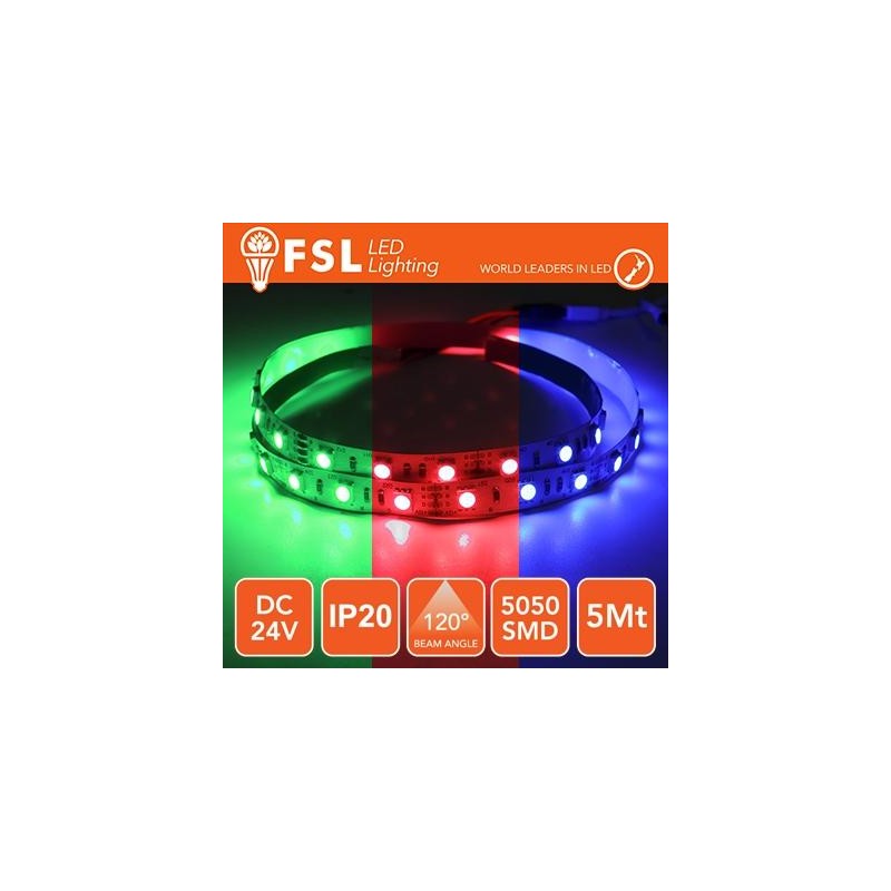 Striscia LED 5050 - 5Metri 12W 1100Lm RGB 24V IP20 60led