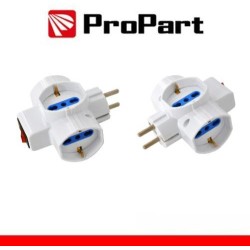 Adattatore 3 prese 2P+T 10/16A bipasso/Schuko con interrutt. Spina Schuko