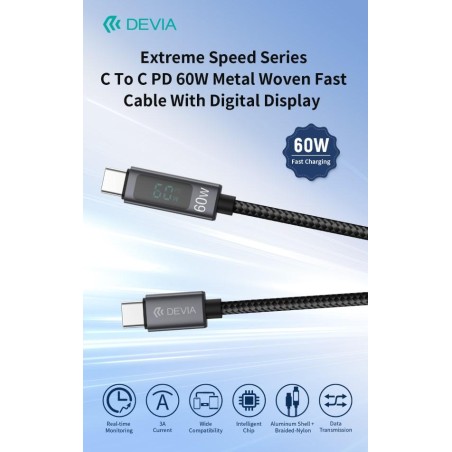 Cavo carica rapida 60W da Tipo C a C con display digitale 
