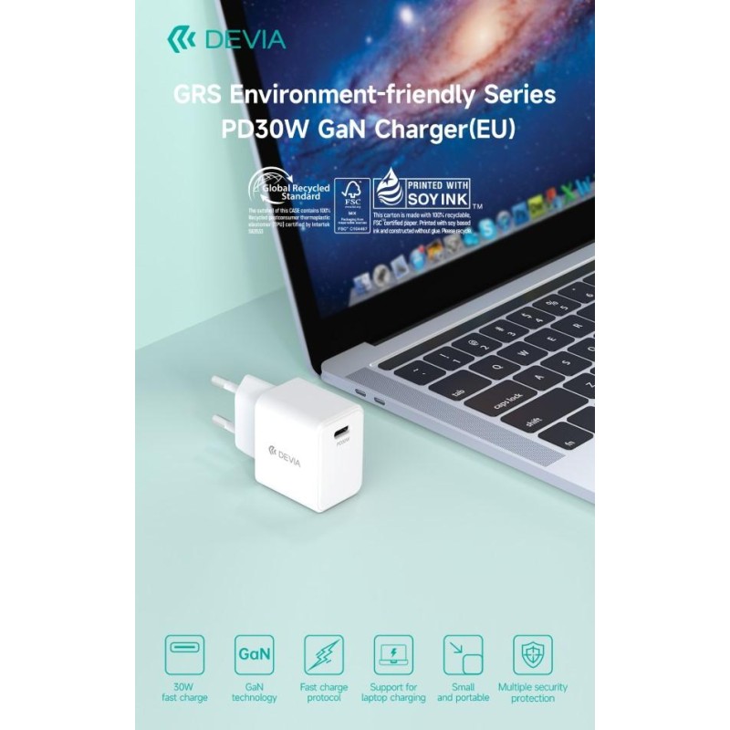 Carica Batteria PD 30W GaN Uscita Tipo-C Certificato GRS