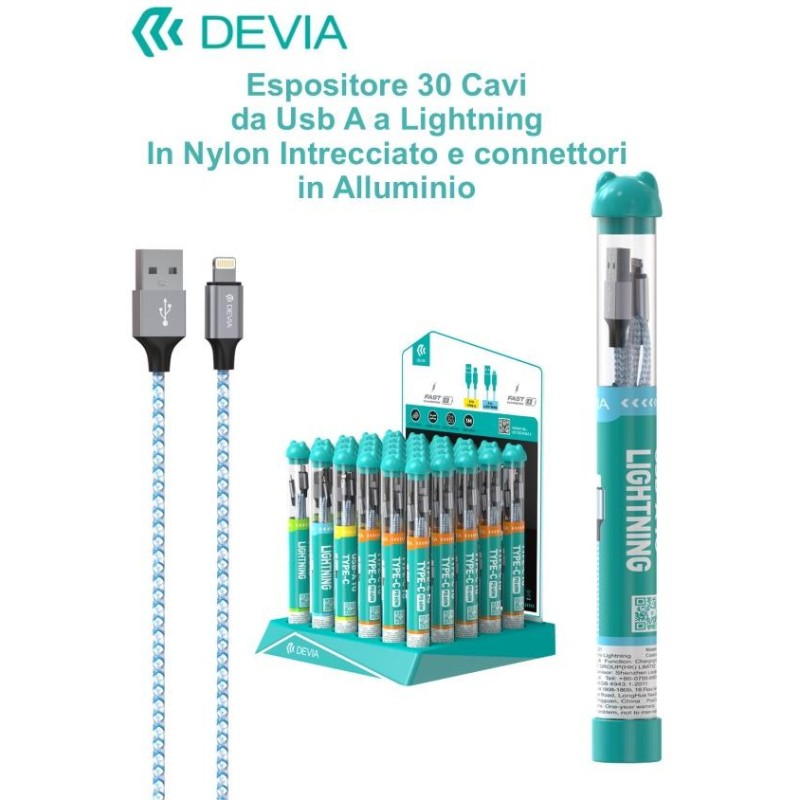 Espositore 30 cavi da Usb A a Lightning in corda intrecciata