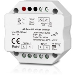 Dimmer LED 1 Canale RF 2.4G + Push 230V – Taglio di Fase Leading/Trailing