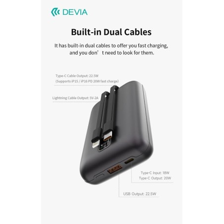 MINI Power Bank Ultra4 da 22,5 W Con 2 cavi integrati 20000 Grigio