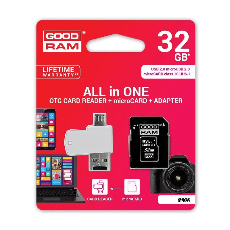 microSD 32GB CARD class 10 + adpter + card reader - blister