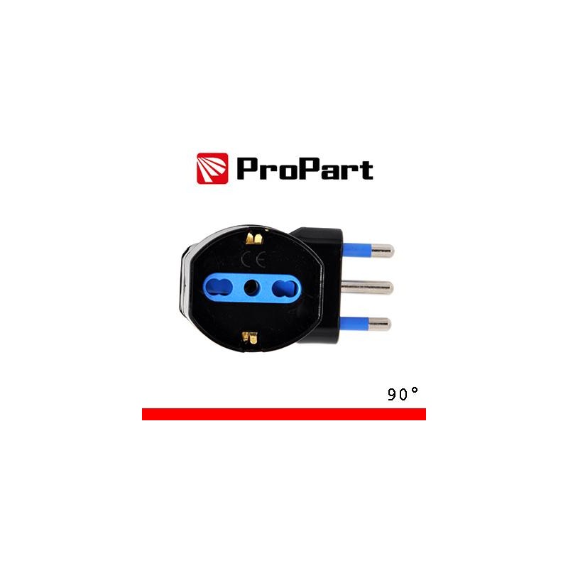 Adattatore schuko 90° spina16A salvaspazio nero