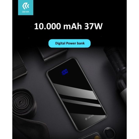Power Bank Slim 10.000 mah Digitale 3 Uscite 37W Nero