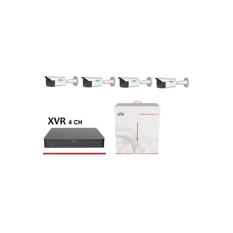 Kit AHD - 1 XVR 5 MPx Uniview 4 Canali + 4 Camere 2MPx